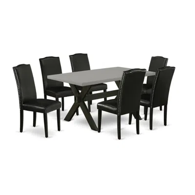 East West Furniture 7-pc Dining Room Table Set - 6 Parson Dining Chairs And 1 Modern Cement Kitchen Dining Table Top Wit In Black