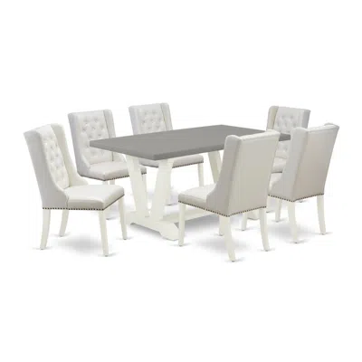 East West Furniture 7-pc Dining Room Table Set Consists Of 6 White Pu Leather Padded Chair Button Tufted In Gray