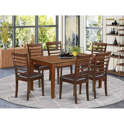 East West Furniture 7 Pc Dining Set- Dining Table And 6 Dining Chairs In Brown