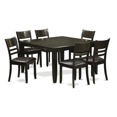 East West Furniture 7 Pc Dining Set-dinette Table With Leaf And 6 Kitchen Chairs. In Black