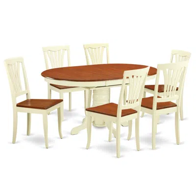 East West Furniture 7 Pc Dining Set-oval Dining Table With Leaf And Dining Chairs. In Brown
