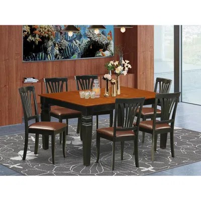 East West Furniture 7 Pc Dining Set With A Kitchen Table And 6 Leather Dining Chairs In Black