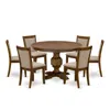 East West Furniture 7-pc Dining Table Set - Modern Pedestal Dining Table And 6 Light Tan Color Parson Dining Chairs With In Brown