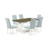 East West Furniture 7-pc Dining Table Set- 6 Dining Chairs With Baby Blue Linen Fabric Seat And Button Tufted Chair Back In Multi