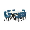 East West Furniture 7-pc Dining Table Set- 6 Parson Chairs With Blue Linen Fabric Seat And Button Tufted Chair Back In Multi