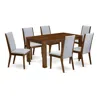 East West Furniture 7-pc Dining Table Set- 6 Upholstered Dining Chairs With Grey Linen Fabric Seat And Stylish Chair Bac In Blue