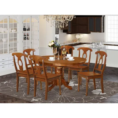 East West Furniture 7 Pc Dining Table With Leaf And 6 Wood Kitchen Chairs In Saddle Brown