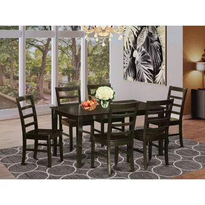 East West Furniture 7 Pc Formal Dining Room Set-table And 6 Matching Dining Chairs In Black