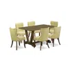 East West Furniture 7-pc Kitchen Dining Room Set- 6 Parson Dining Chairs With Limelight Linen Fabric Seat And Button Tuf In Brown