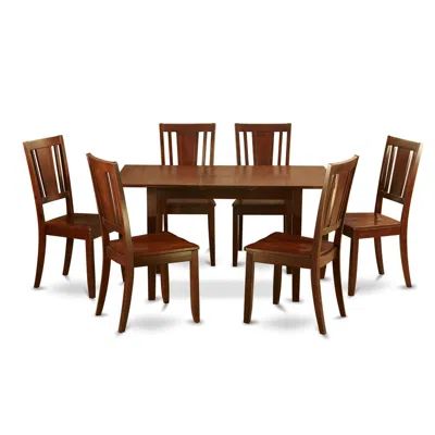 East West Furniture 7 Pc Kitchen Dining Tables Set - Table With Leaf And 6 Dining Chairs In Brown