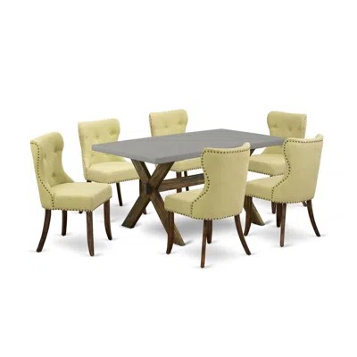 East West Furniture 7-pc Kitchen Set-limelight Linen Fabric Seat And Button Tufted Back Parson Chairs And Rectangular To In Multi