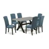 East West Furniture 7-pc Kitchen Table Set - 6 Padded Parson Chairs And 1 Modern Rectangular Cement Dining Table Top Wit In Blue