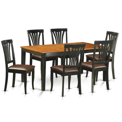 East West Furniture 7 Pc Kitchen Table Set-dining Table And 6 Leather Dining Chairs In Black