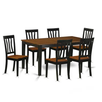 East West Furniture 7 Pc Kitchen Table Set-dining Table And 6 Wood Dining Chairs