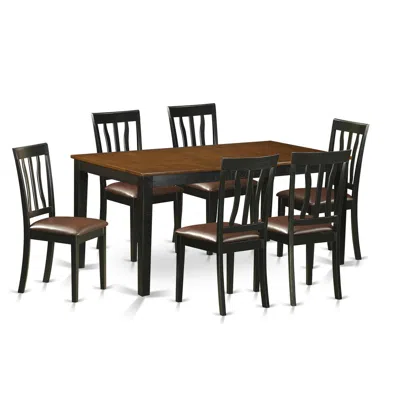 East West Furniture 7 Pc Kitchen Table Set-dining Table And 6 Wooden Dining Chairs In Brown