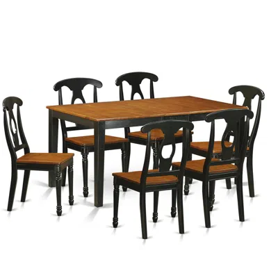East West Furniture 7 Pc Kitchen Table Set-dining Table And 6 Wooden Dining Chairs In Brown