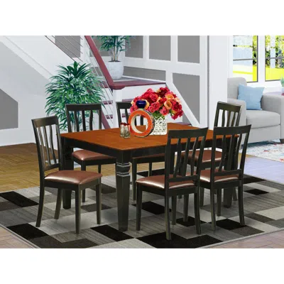 East West Furniture 7 Pc Kitchen Table Set With A Dining Table And 6 Leather Kitchen Chairs In Black