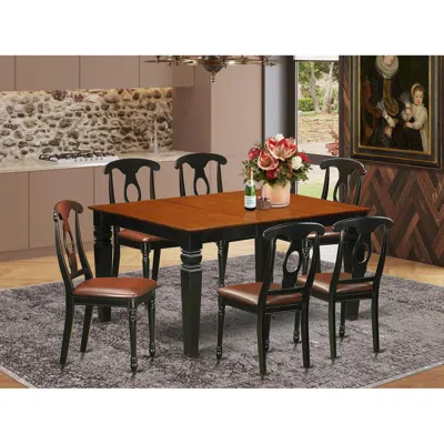East West Furniture 7 Pc Kitchen Table Set With A Dining Table And 6 Leather Kitchen Chairs In Black
