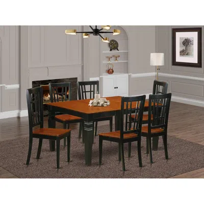 East West Furniture 7 Pc Kitchen Table Set With A Dining Table And 6 Wood Dining Chairs In Black In Brown