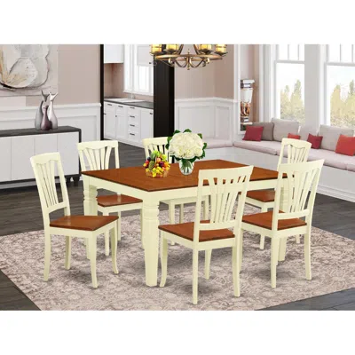 East West Furniture 7 Pc Kitchen Table Set With A Dinning Table And 6 Wood Dining Chairs In Buttermilk And Cherry In Neutral