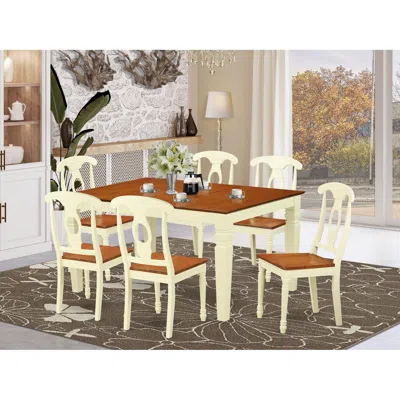 East West Furniture 7 Pc Kitchen Table Set With A Dinning Table And 6 Wood Dining Chairs In Buttermilk And Cherry In Brown