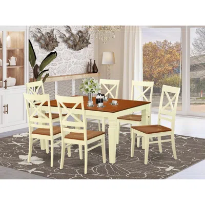 East West Furniture 7 Pc Kitchen Table Set With A Dinning Table And 6 Wood Dining Chairs In Buttermilk And Cherry In Brown