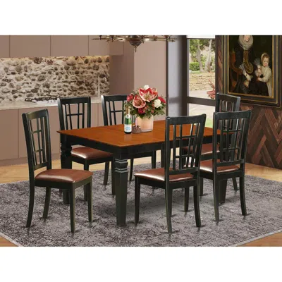 East West Furniture 7 Pc Kitchen Table Set With A Kitchen Table And 6 Leather Dining Chairs In Black