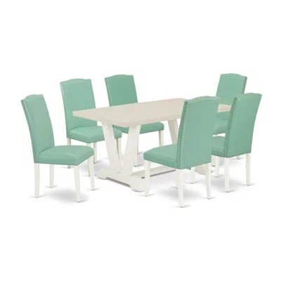 East West Furniture 7 Pc Mid Century Dining Set In Green