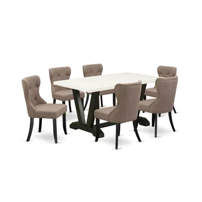 East West Furniture 7-pc Mid Century Dining Table Set In Brown
