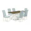 East West Furniture 7-pc Modern Dining Set- 6 Parson Chairs With Baby Blue Linen Fabric Seat And Button Tufted Chair Bac In Blue
