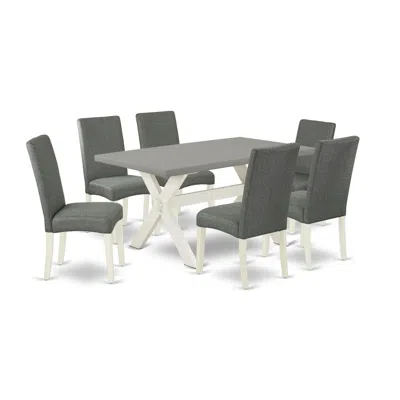 East West Furniture 7-pc Modern Dining Table Set - 6 Dining Room Chairs And 1 Modern Rectangular Cement Dining Room Tabl In Gray