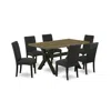 East West Furniture 7-pc Modern Dining Table Set- 6 Dining Padded Chairs With Black Linen Fabric Seat And Stylish Chair  In Black