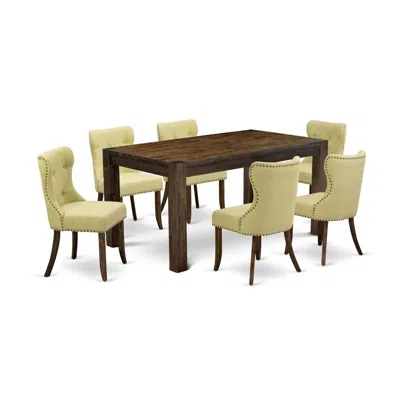 East West Furniture 7-pc Modern Dining Table Set- 6 Parson Dining Chairs With Limelight Linen Fabric Seat And Button Tuf In Multi