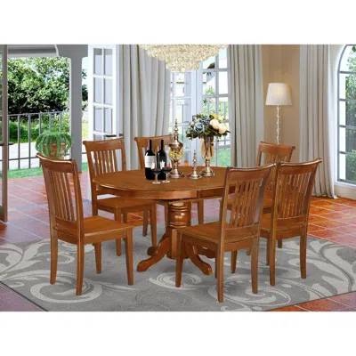 East West Furniture 7 Pc Set Avon Dinette Table With Leaf And 6 Wood Kitchen Chairs In Saddle Brown
