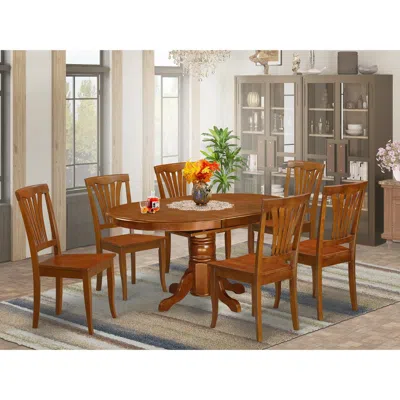 East West Furniture 7 Pc Set Avon Kitchen Table With Leaf And 6 Wood Dinette Chairs.