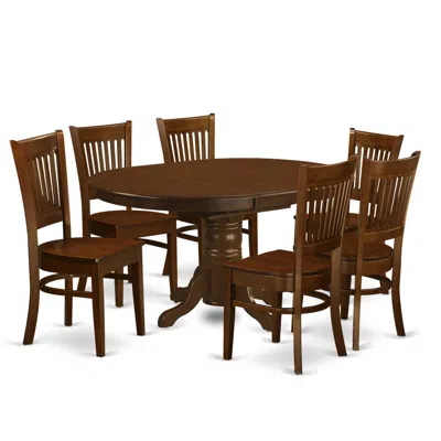 East West Furniture 7 Pc Set Kenley Dinette Table With A Leaf And 6 Hard Wood Seat Chairs In Espresso . In Brown