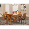 East West Furniture 7 Pc Set Portland Kitchen Table With Leaf And 6 Leather Chairs In Saddle Brown