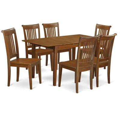 East West Furniture 7 Pc Set Rectangular Kitchen Table Having 12" Leaf And 6 Wood Dinette Chairs In Saddle Brown