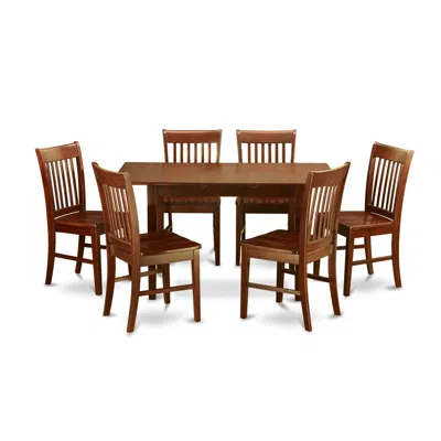 East West Furniture 7 Pc Small Kitchen Table Set - Table With Leaf And 6 Dining Chairs In Brown