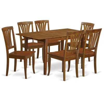 East West Furniture 7 Pc Small Table Set - Table With Leaf And 6 Kitchen Chairs In Brown