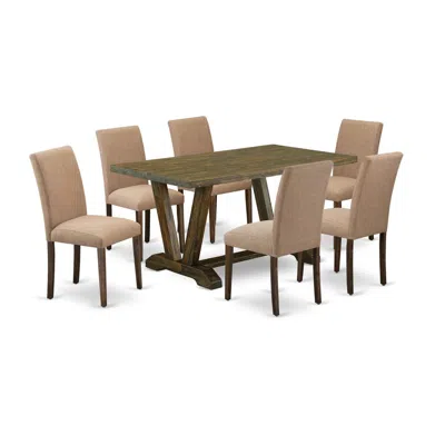 East West Furniture 7-pc Table And Chairs Dining Set In Brown