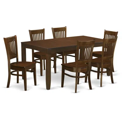 East West Furniture 7 Pc Table With A 12" Leaf And 6 Wood Chairs In Espresso .