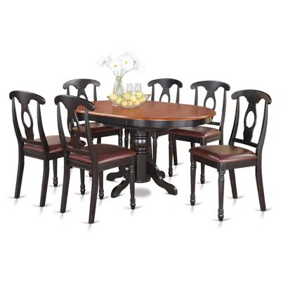 East West Furniture 7 Pc With Pedestal Oval Dining Table And 6 Dining Chairs.