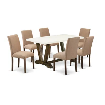 East West Furniture 7-pc Wooden Dining Table Set In Brown