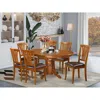East West Furniture 7 Pcavon Table With Leaf And 6padded Leather Chairs. In Brown