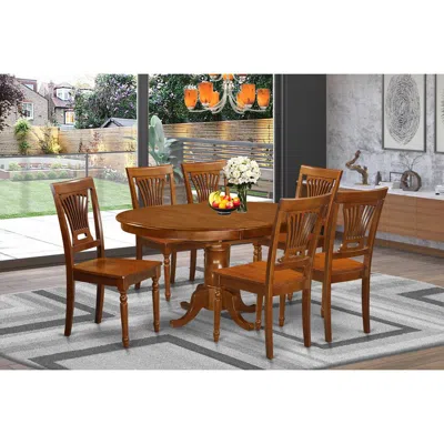 East West Furniture 7 Pcportland Table With 18" Leaf And 6 Wood Chairs In Saddle Brown .