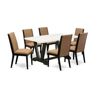 East West Furniture 7-piece Amazing Dining Table Set A Great Linen White Kitchen Rectangular Table Top And 6 Stunning Li In Multi