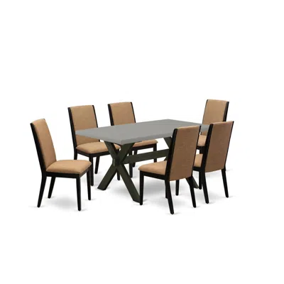 East West Furniture 7-piece Beautiful Dining Room Set A Superb Cement Color Kitchen Rectangular Table Top And 6 Gorgeous In Brown