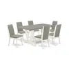 East West Furniture 7-piece Beautiful Dining Set A Superb Cement Color Wood Table Top And 6 Gorgeous Linen Fabric Dining In Gray
