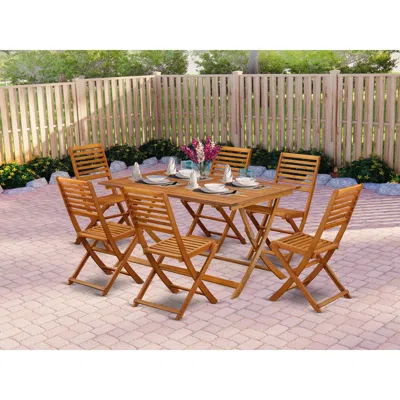 East West Furniture 7 Piece Bistro Table Set Outdoor- Great For The Beach, Campy, Picnics - Wonderful Wood Folding Table